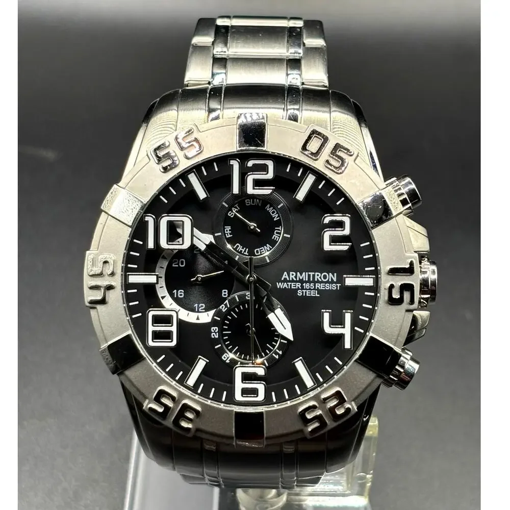 Armitron 20/5168SV Multifunction Black Dial Stainless Steel Men's 51mm Watch